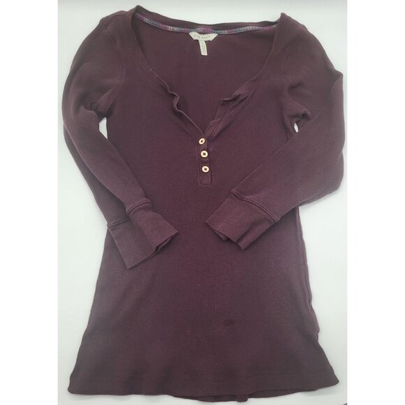OLD NAVY SZ Small Fitted Rib Knit Henley y2k skater grunge burgundy FLAW - Picture 2 of 10